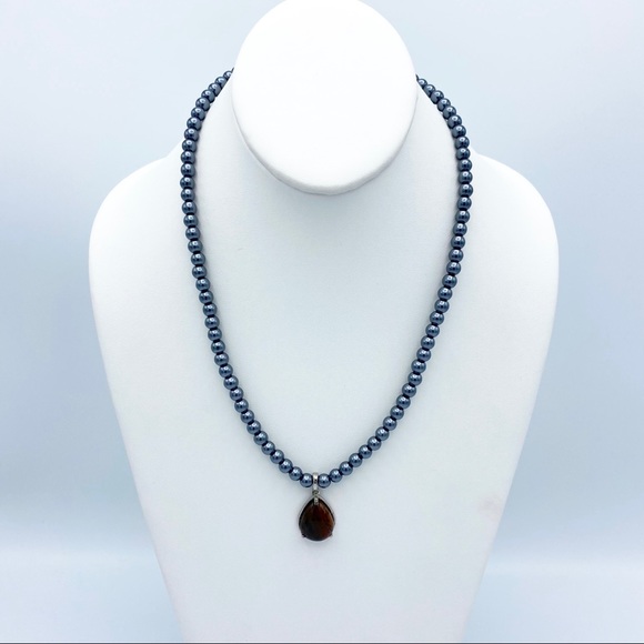 NEW India Faux Tahitian Pearl 316L Stainless Steel Stone Pendant Necklace - Picture 6 of 16